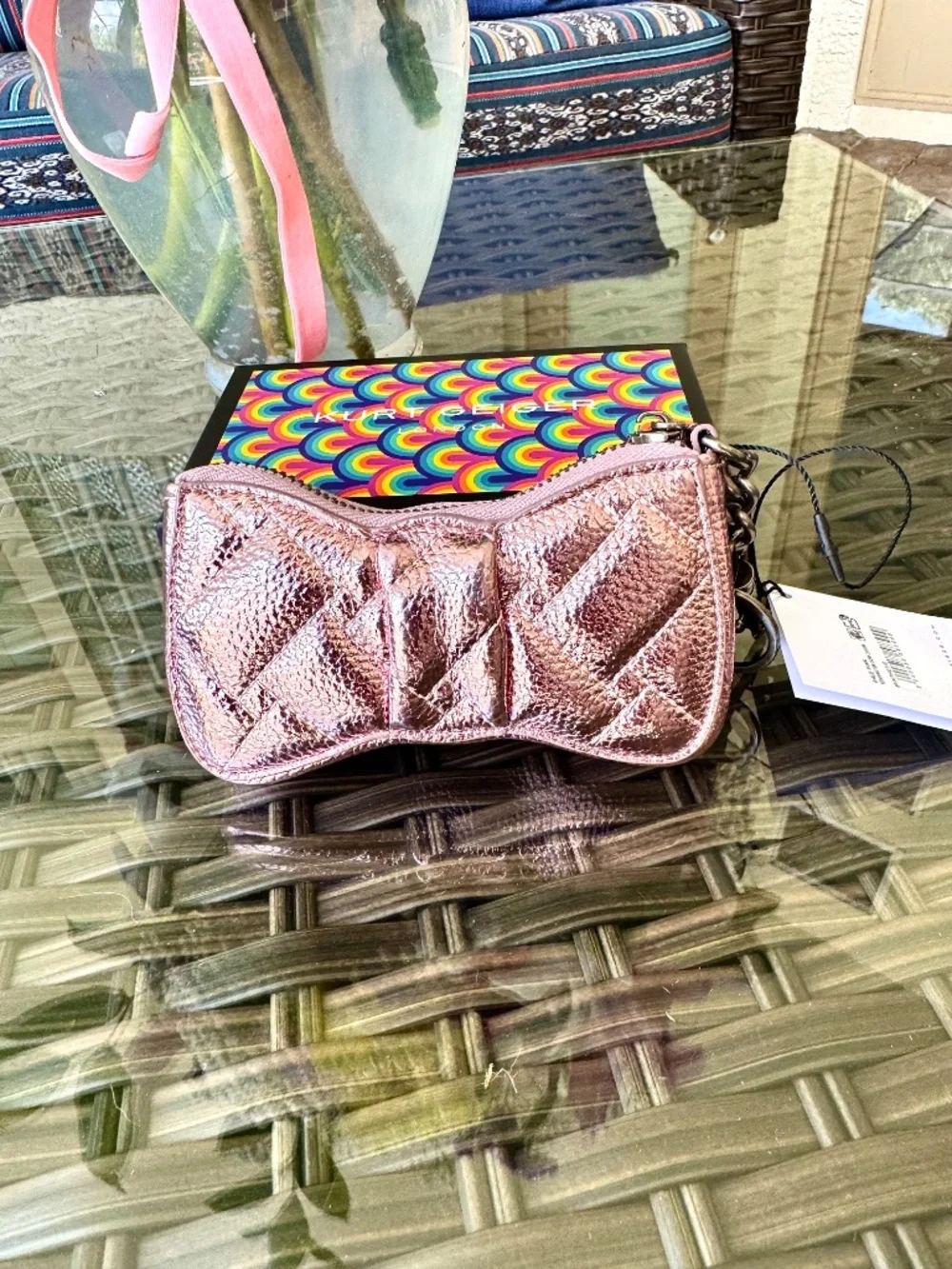 NWT Kurt Geiger Metallic Pink Key Ring Bag Charm Coin Purse - Picture 3 of 7